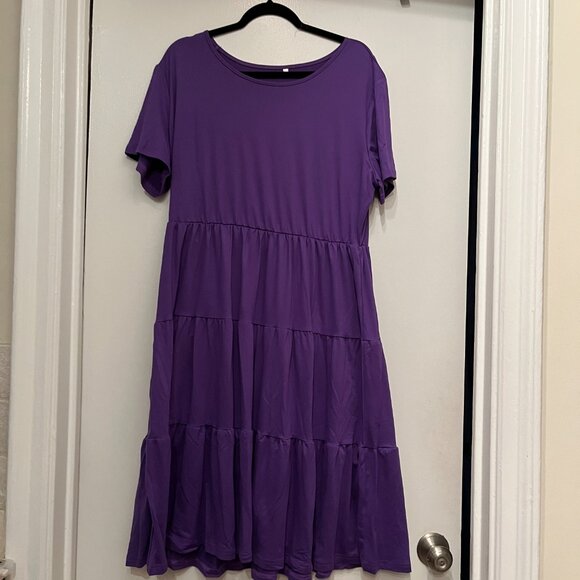 Purple Tiered Short Sleeve Midi‎ Dress (Size Unknown) (2XL) (NEW) - Picture 3 of 16
